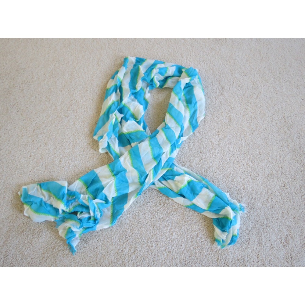 Lilly Pulitzer Blue White Striped Scarf Wrap Lightweight Fringed 25x81